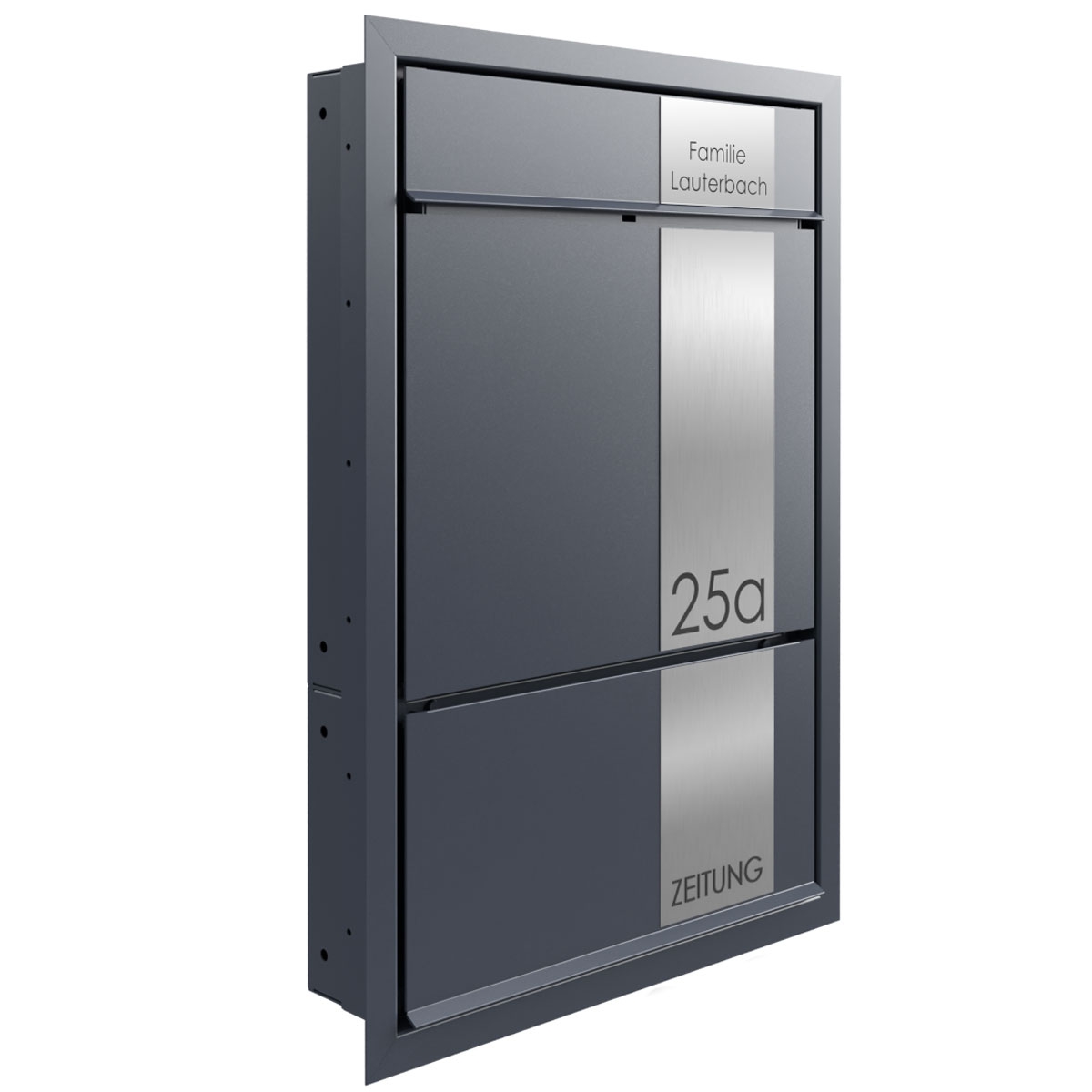 Flush-mounted letterbox GOETHE UP with newspaper compartment - Elegance 2 design - RAL of your choice Flush-mounted letterbox GOETHE UP with newspaper compartment - Elegance 2 design - RAL of your choice