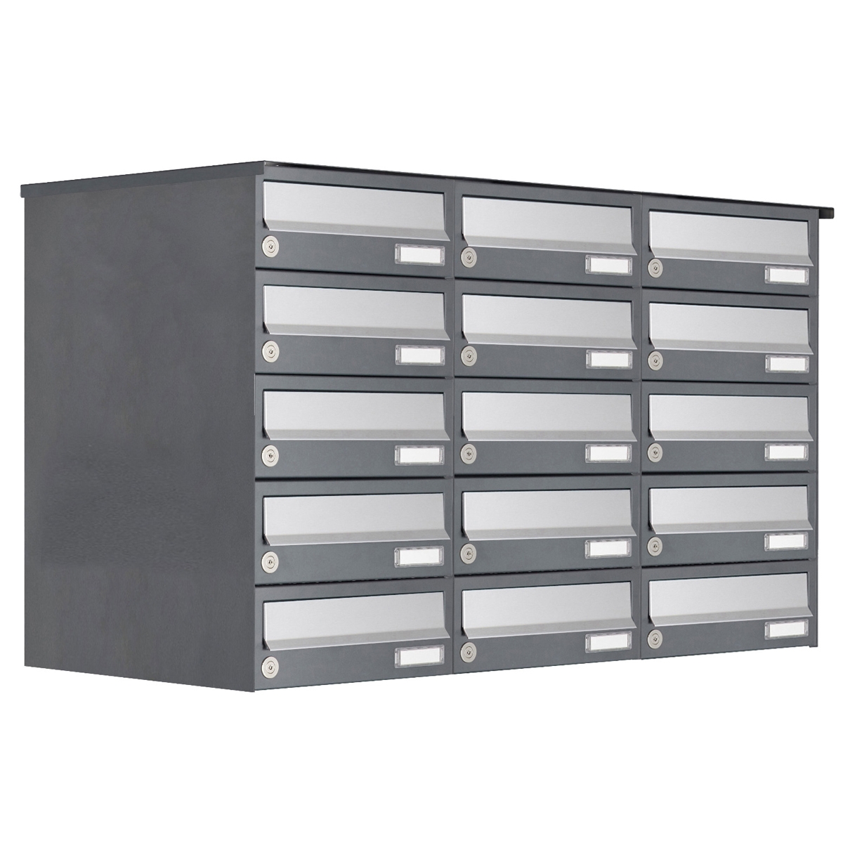 15er 5x3 Aufputz Briefkastenanlage Design BASIC 385A AP - Edelstahl-RAL 7016 anthrazit 15er 5x3 Aufputz Briefkastenanlage Design BASIC 385A AP - Edelstahl-RAL 7016 anthrazit