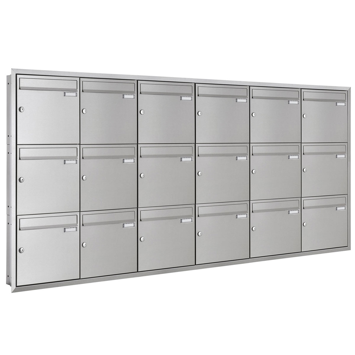 18 6x3 stainless steel flush-mounted letterbox system BASIC Plus 382XU UP - polished stainless steel - 18 parties 18 6x3 stainless steel flush-mounted letterbox system BASIC Plus 382XU UP - polished stainless steel - 18 parties