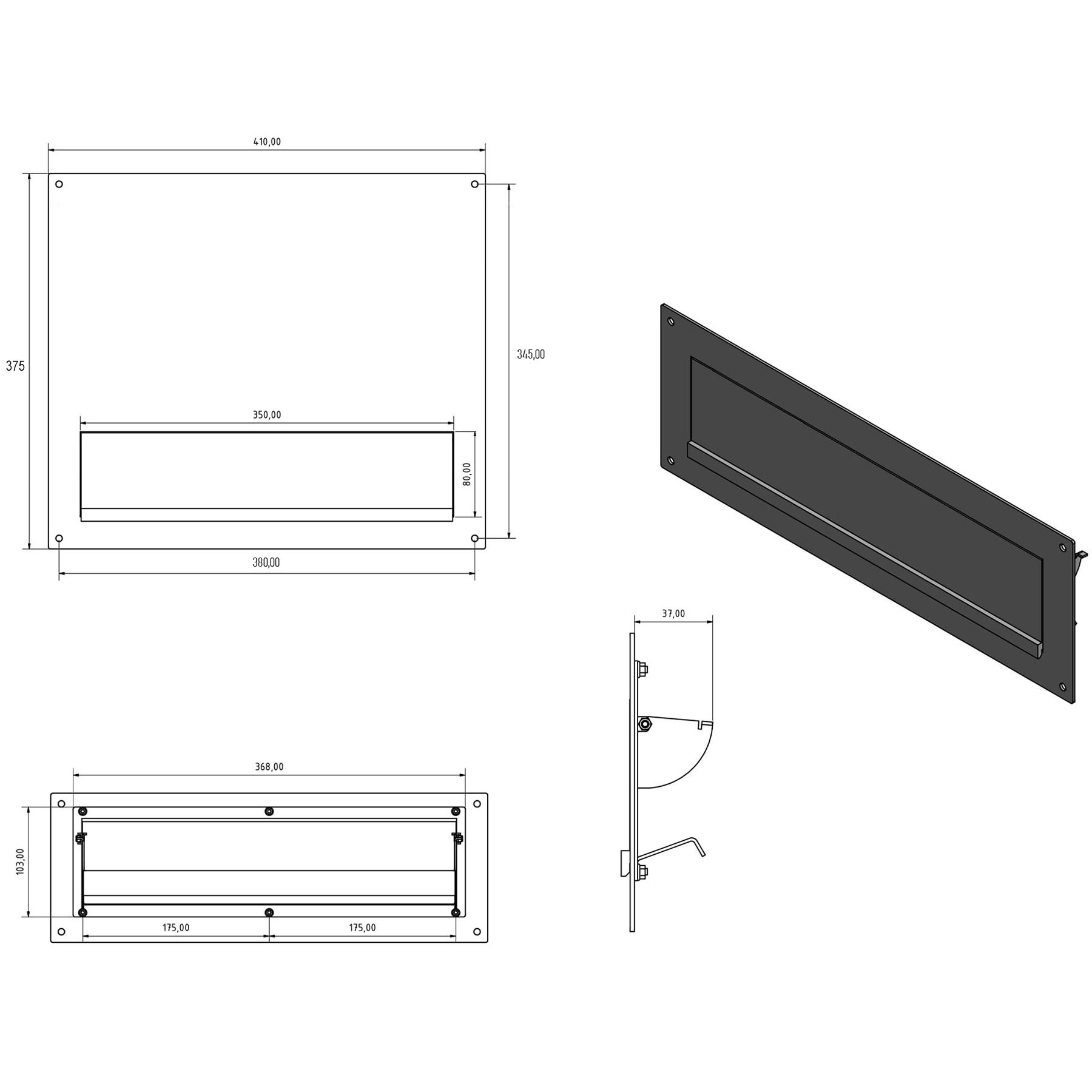 Stainless steel letter slot with DoorBird video intercom system - 350x63mm - 410x375mm slot Stainless steel letter slot with DoorBird video intercom system - 350x63mm - 410x375mm slot
