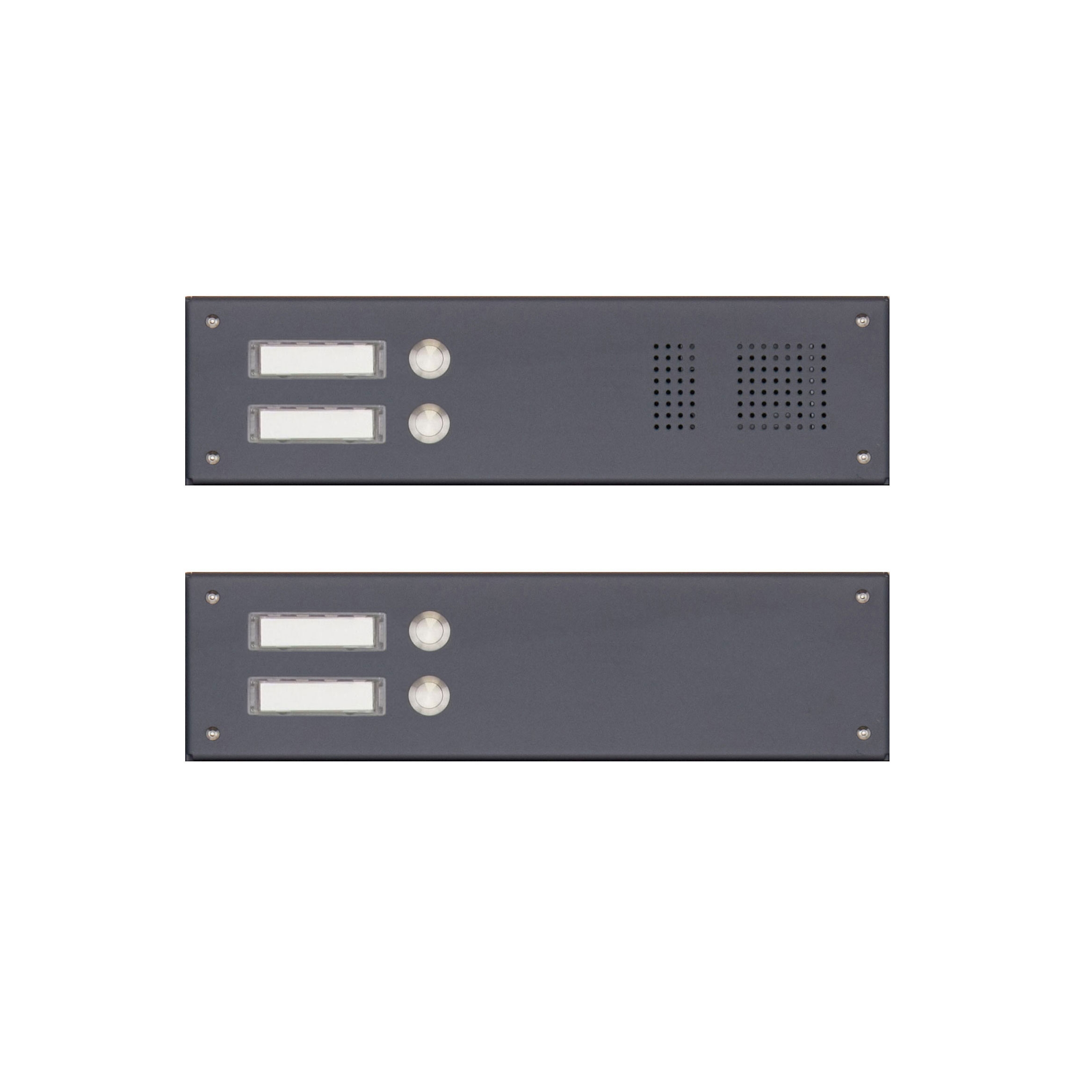 2 Edelstahl-Blenden 355x100 für 4 Parteien m. Sprechlochung - RAL nach Wahl