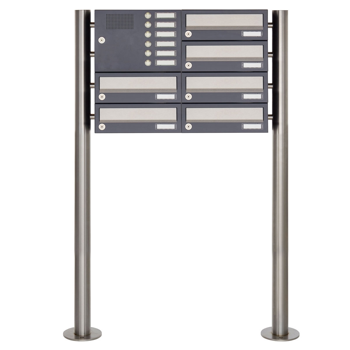 6-post letterbox design BASIC 385 ST-R with bell box - stainless steel RAL 7016 anthracite grey 6-post letterbox design BASIC 385 ST-R with bell box - stainless steel RAL 7016 anthracite grey