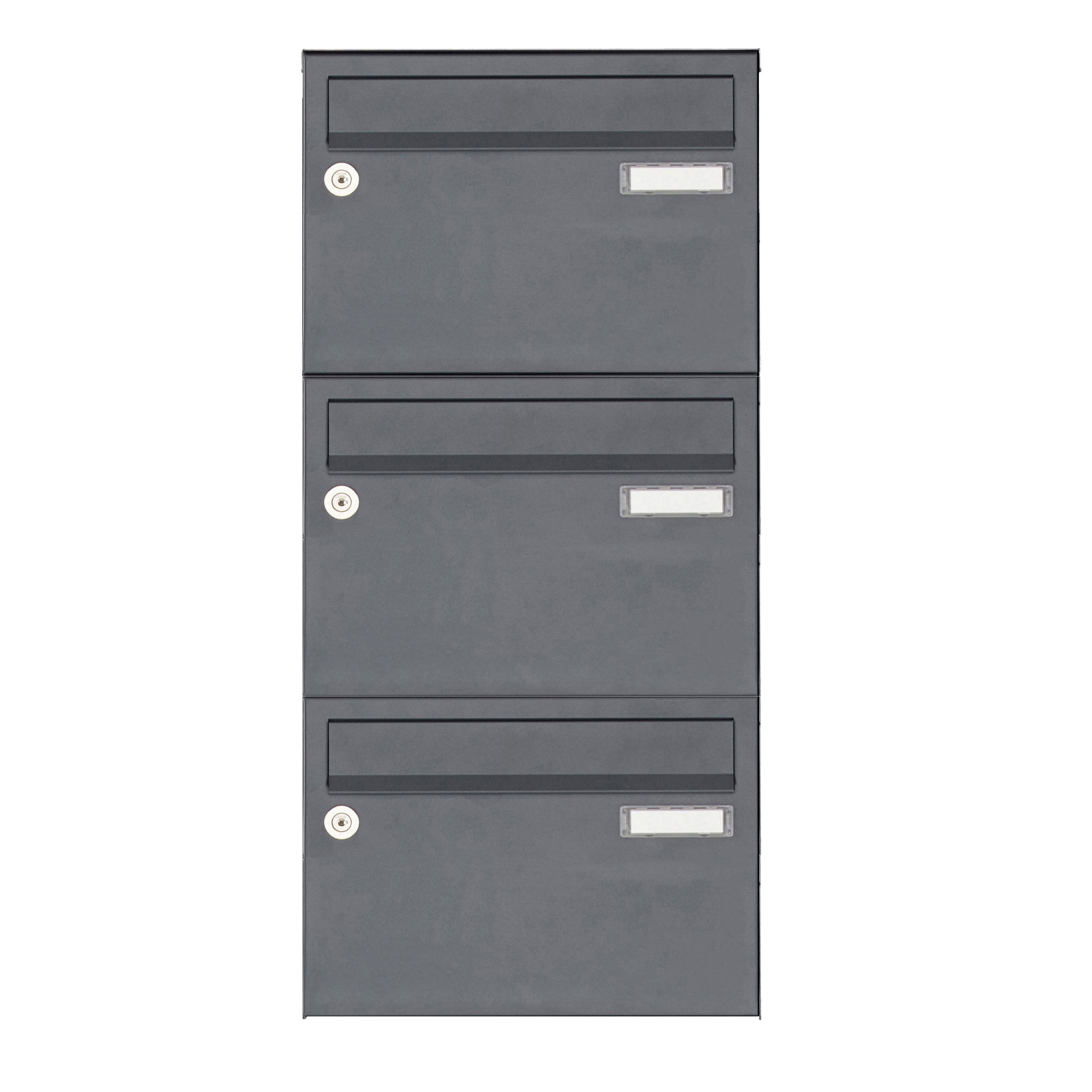 3er Aufputz Briefkastenanlage Design BASIC 385 A 220 - RAL 7016 anthrazitgrau feinstrukur matt 3er Aufputz Briefkastenanlage Design BASIC 385 A 220 - RAL 7016 anthrazitgrau feinstrukur matt