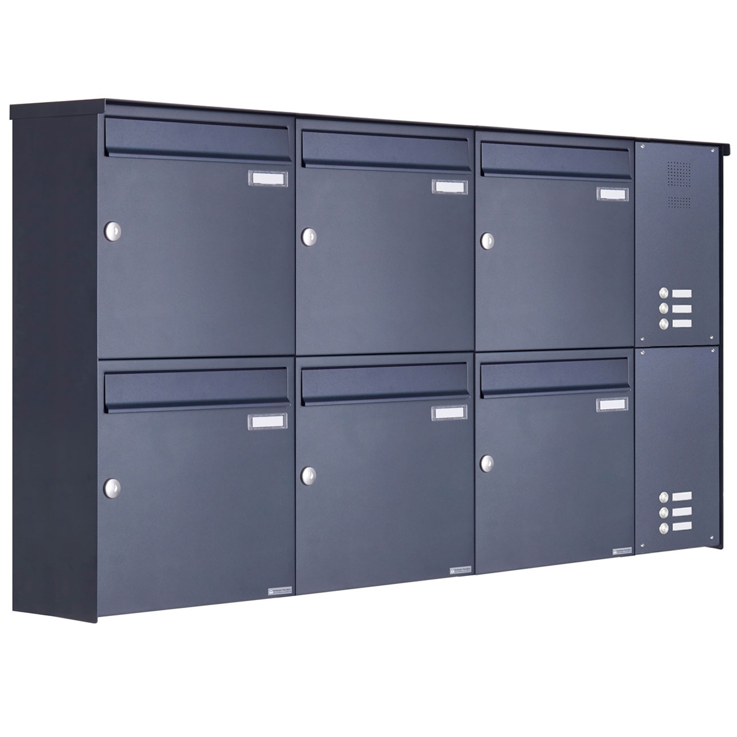 6er Aufputz Briefkasten BASIC Plus 382X AP mit Klingelkasten seitlich - RAL nach Wahl 6er Aufputz Briefkasten BASIC Plus 382X AP mit Klingelkasten seitlich - RAL nach Wahl