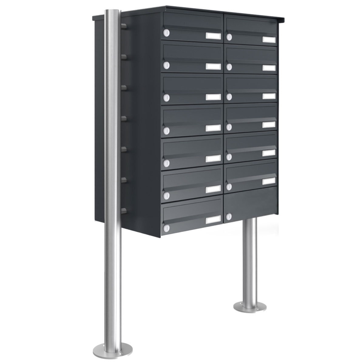 13er 7x2 Edelstahl Briefkastenanlage freistehend Design BASIC Plus 385X ST-R - RAL nach Wahl