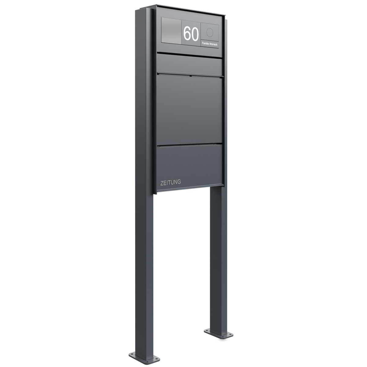 Design free-standing letterbox GOETHE ST-Q with newspaper compartment - RAL of your choice - GIRA System 106 - VIDEO complete set Design free-standing letterbox GOETHE ST-Q with newspaper compartment - RAL of your choice - GIRA System 106 - VIDEO complete set
