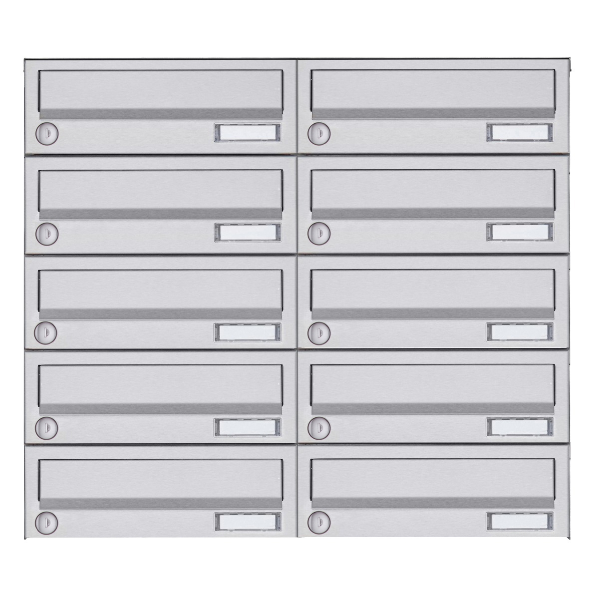 Sistema de buzones de superficie de 10 unidades 5x2 Diseño BASIC 385A- VA AP - acero inoxidable V2A, pulido