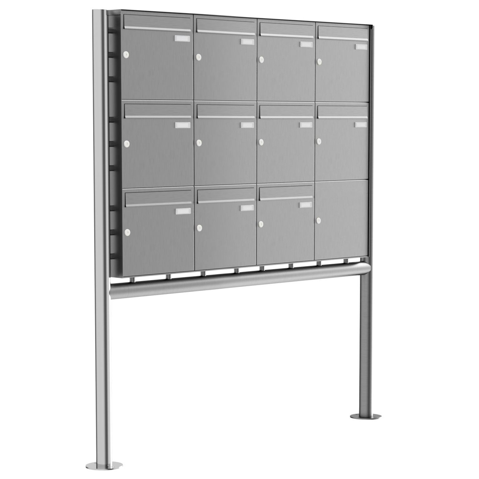 11er 3x4 Edelstahl Standbriefkasten Design BASIC Plus 381X ST-R - Edelstahl V2A geschliffen