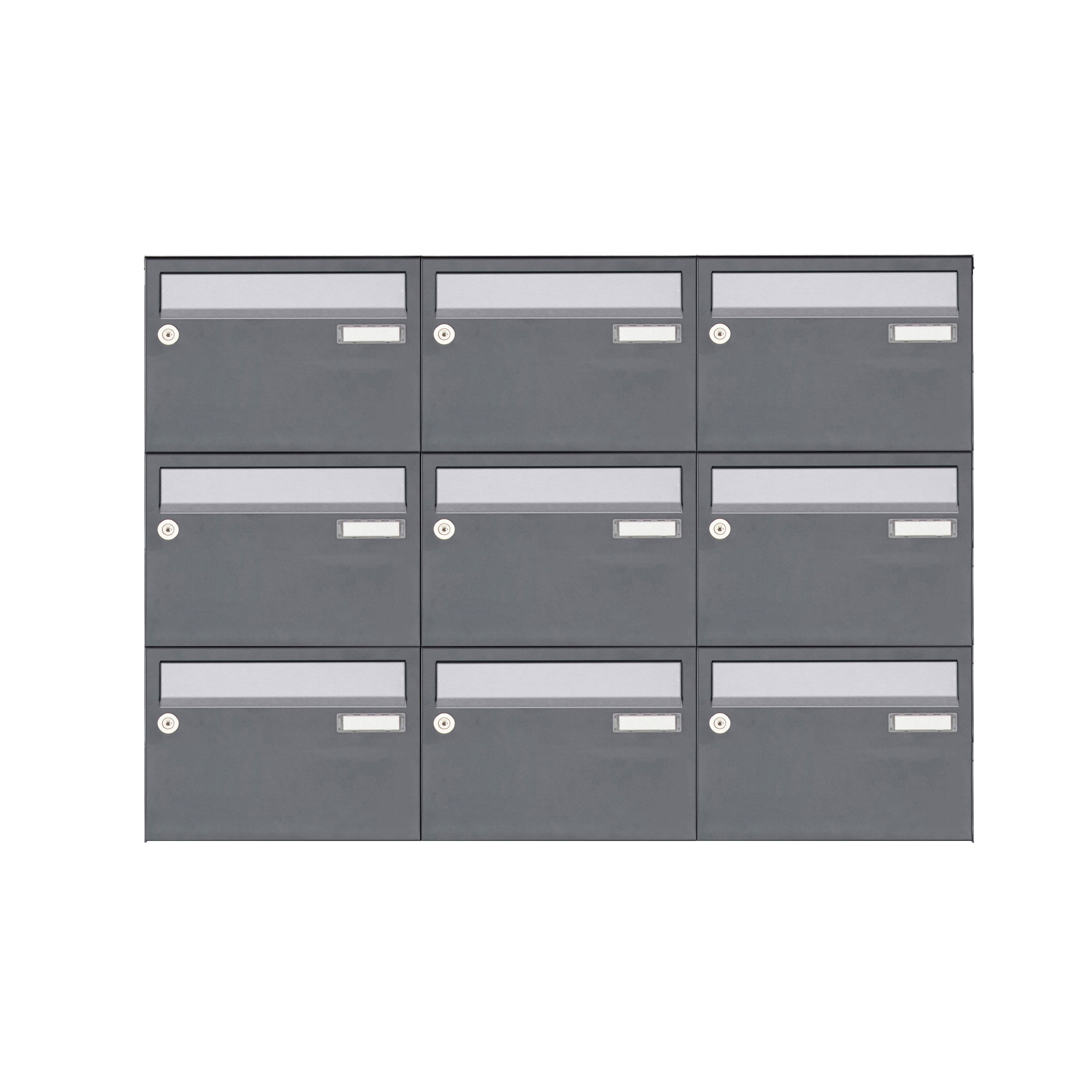 9er Aufputz Briefkastenanlage Design BASIC Plus 385 XA 220 - Edelstahl - RAL nach Wahl