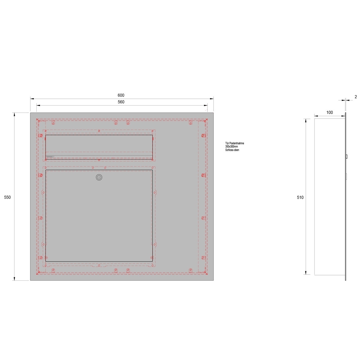 Stainless steel letterbox designer model BIG - Clean Edition - Lateral - RAL of your choice - INDIVIDUAL