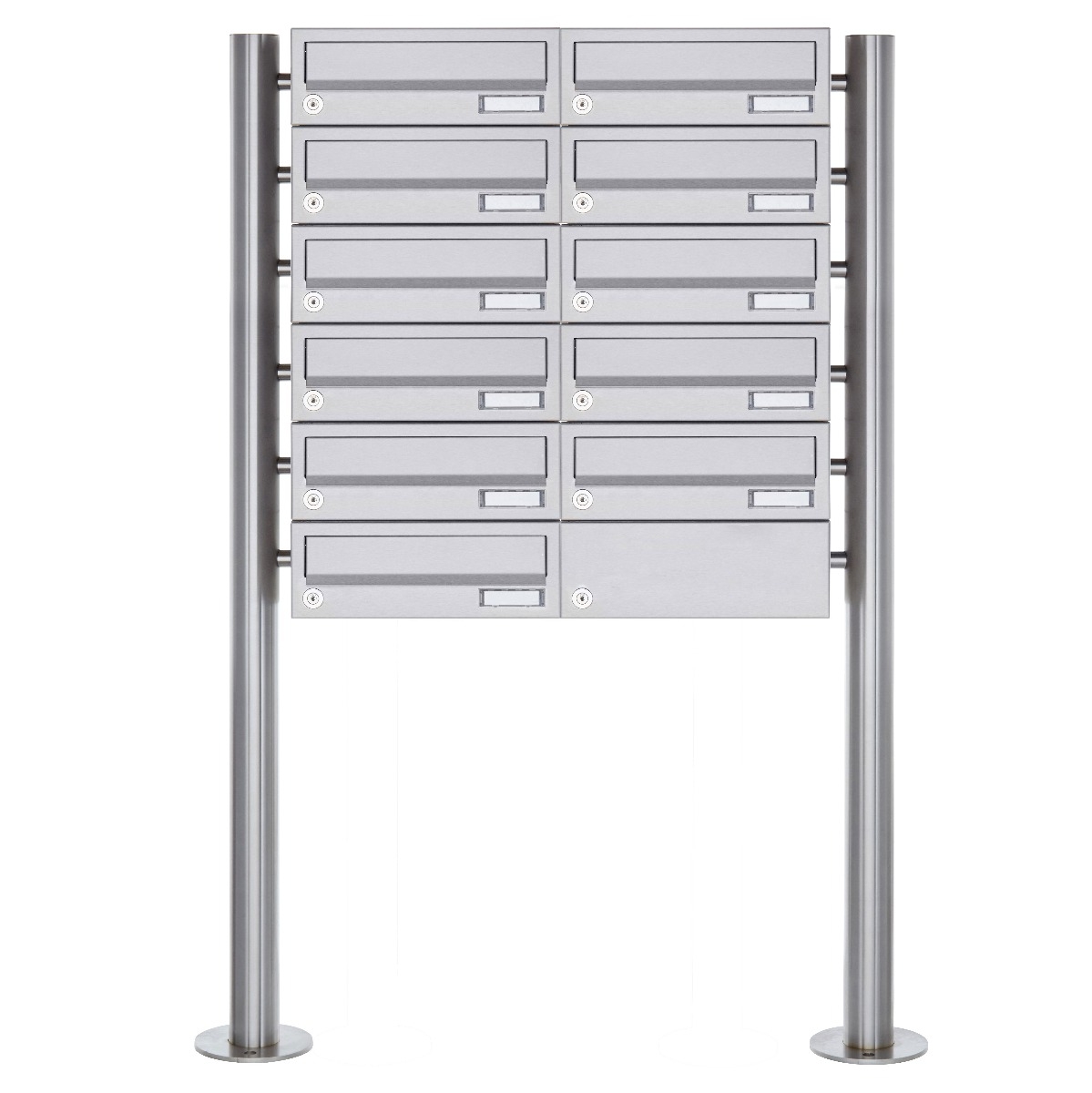 11er Briefkastenanlage freistehend Design BASIC 385-VA ST-R - Edelstahl V2A, geschliffen