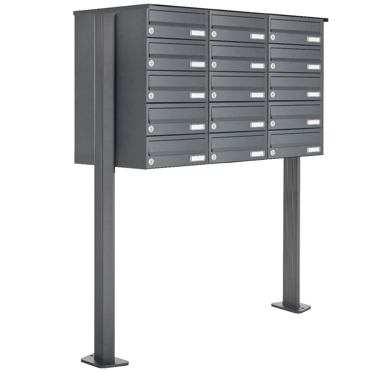 15er Briefkastenanlage freistehend Design BASIC 385P-7016 ST-T - RAL 7016 anthrazitgrau 15er Briefkastenanlage freistehend Design BASIC 385P-7016 ST-T - RAL 7016 anthrazitgrau