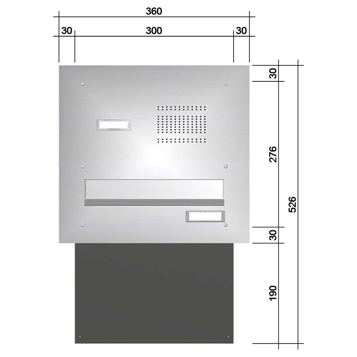 Stainless steel wall-mounted letterbox system BASIC 623 - Doorbell intercom - 1 party Stainless steel wall-mounted letterbox system BASIC 623 - Doorbell intercom - 1 party