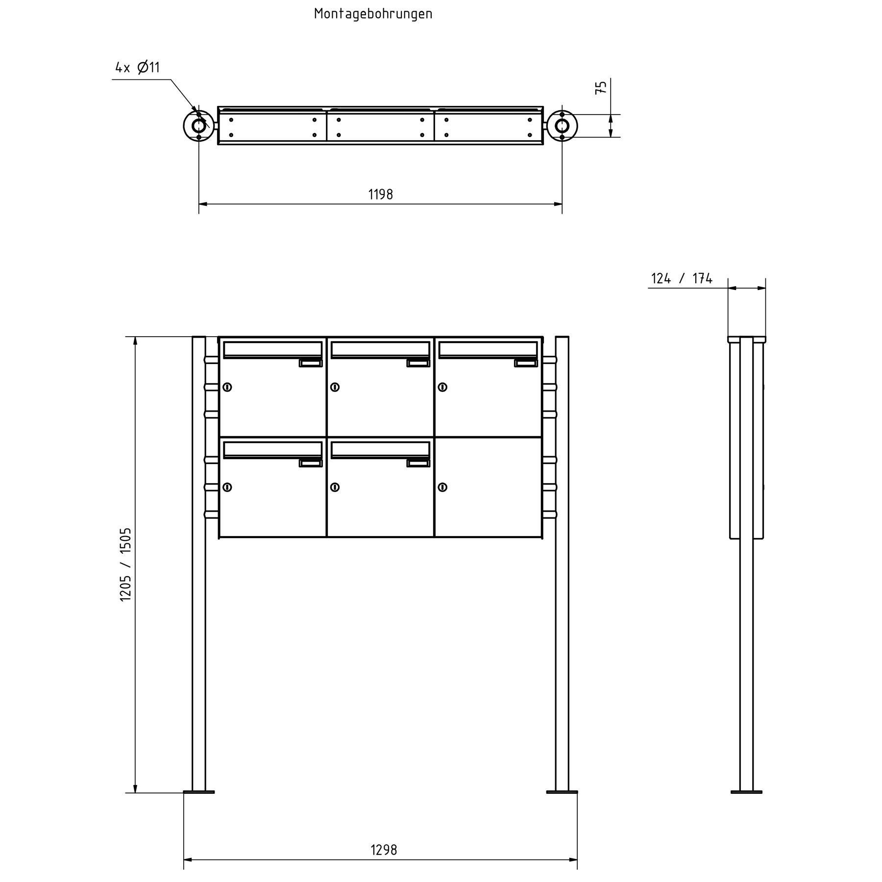 5er 2x3 Edelstahl Standbriefkasten Design BASIC Plus 381X ST R - RAL nach Wahl