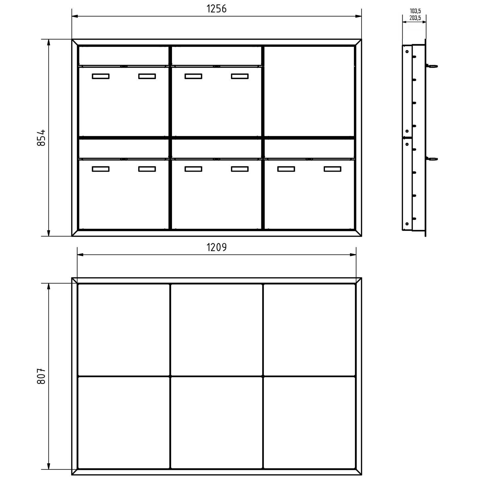 5-piece flush-mounted letterbox GOETHE UP - RAL of your choice - DoorBird video intercom right