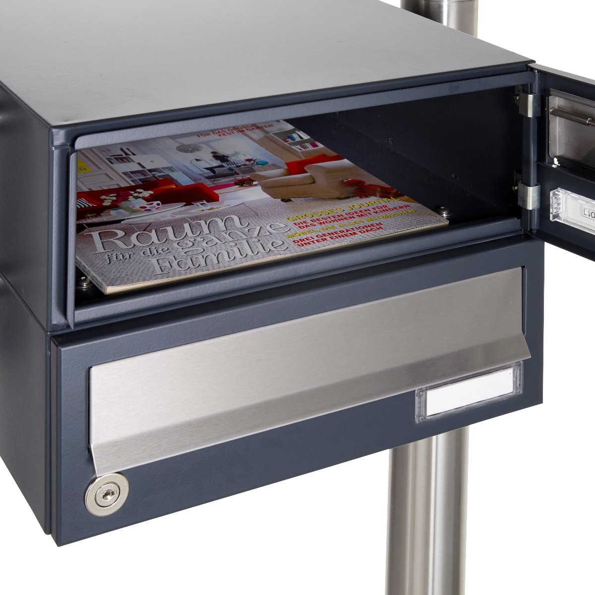 2er Aufputz Briefkastenanlage Design BASIC 385A AP - Edelstahl-RAL 7016 anthrazitgrau