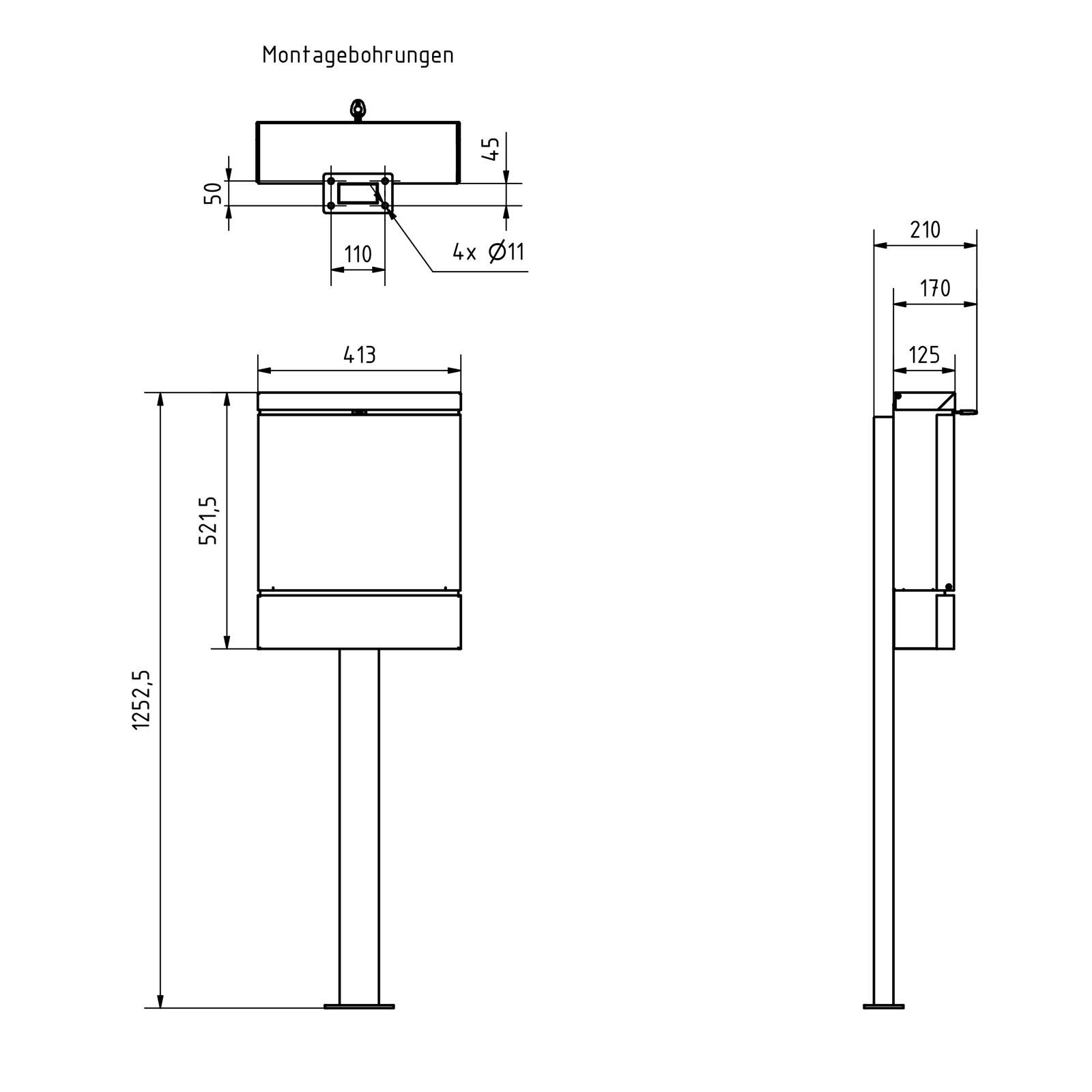Design Standbriefkasten BRENTANO® ST-BP mit Zeitungsfach - RAL nach Wahl