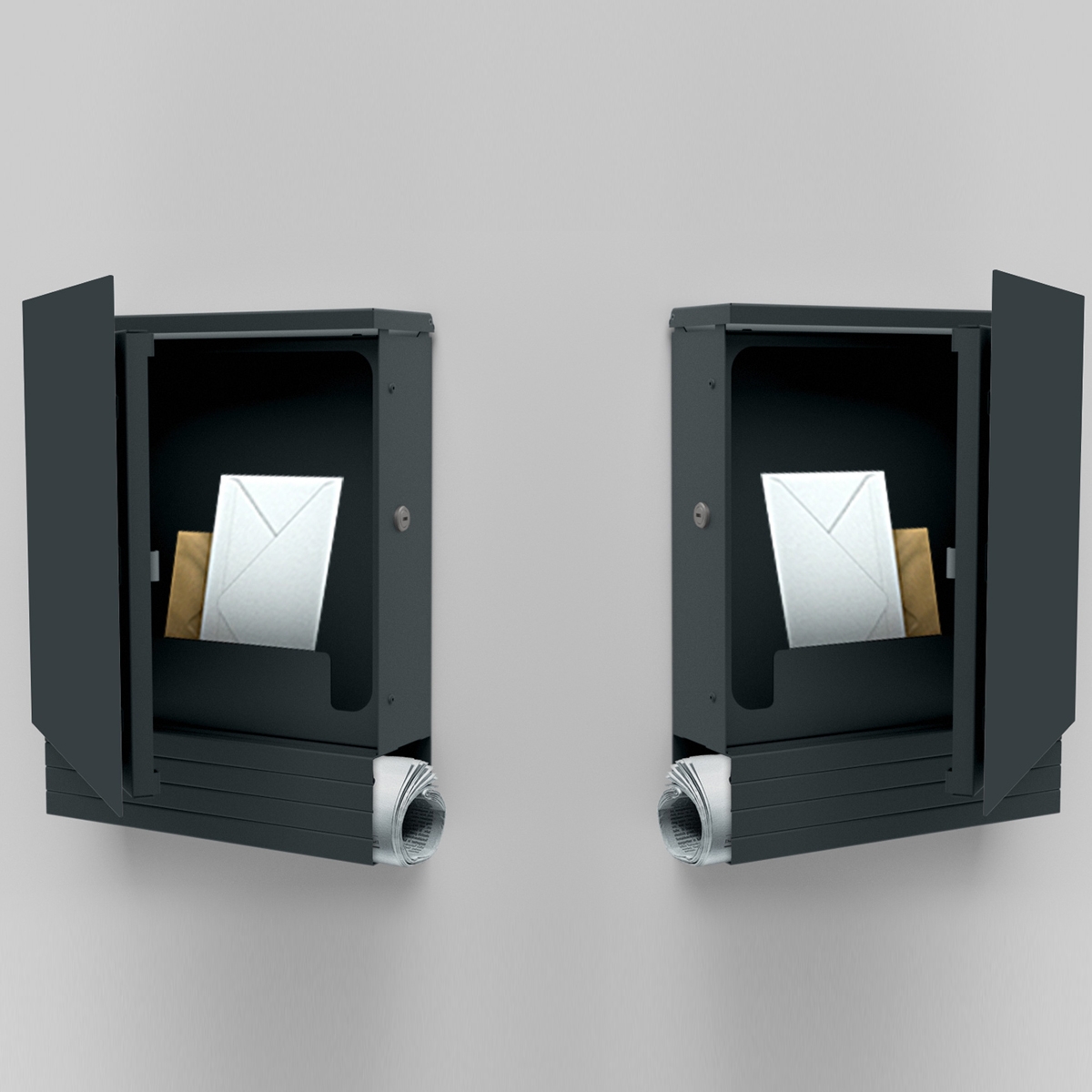 75fea74c63144af5b67a2e4740fc63eabb3366c7 Design letterbox with newspaper compartment SCHILLER SMALL VARS - RAL 7016 anthracite grey with stainless steel application