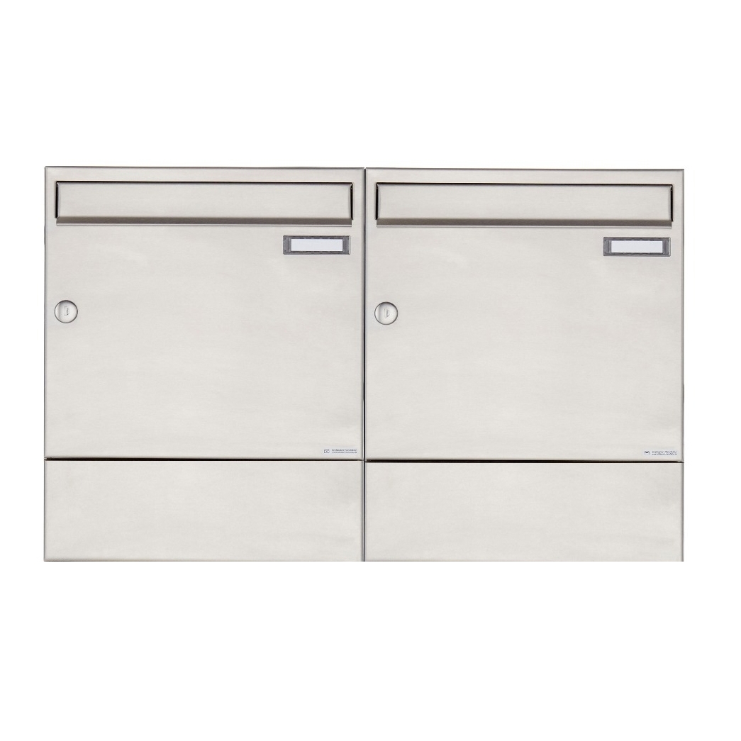2er 1x2 stainless steel surface-mounted letterbox BASIC 382A AP with newspaper compartment 2er 1x2 stainless steel surface-mounted letterbox BASIC 382A AP with newspaper compartment