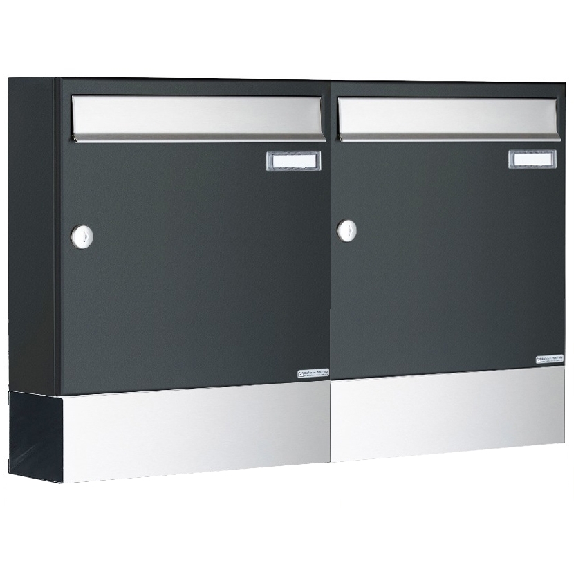 2er 1x2 Aufputz Briefkasten BASIC 382A AP mit Zeitungsfach - Edelstahl-RAL 7016 anthrazitgrau 2er 1x2 Aufputz Briefkasten BASIC 382A AP mit Zeitungsfach - Edelstahl-RAL 7016 anthrazitgrau