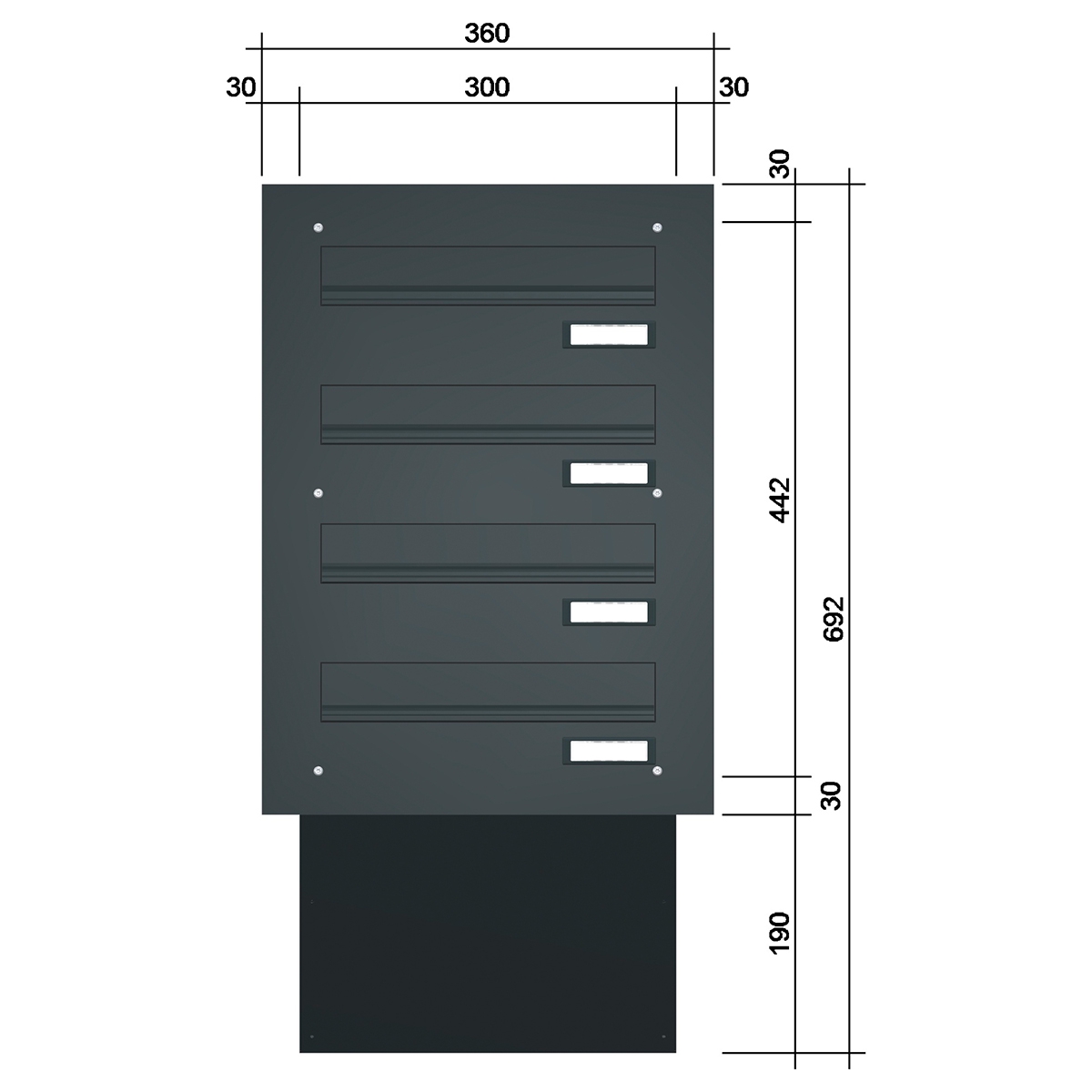 Through-the-wall letterbox BASIC 622 powder-coated - 4 parties Through-the-wall letterbox BASIC 622 powder-coated - 4 parties