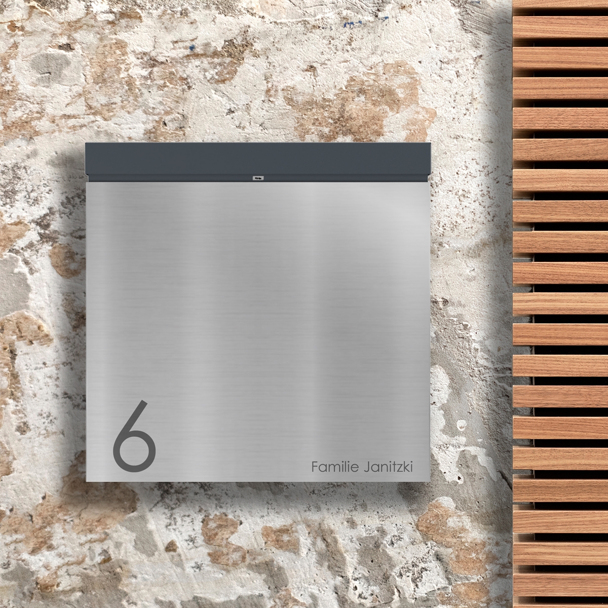 Design Briefkasten BRENTANO® - BI-Color VA geschliffen - RAL 7016 anthrazitgrau