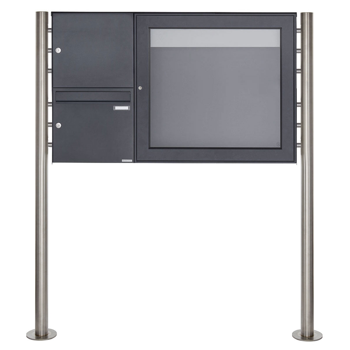 Freistehender Briefkasten mit Schaukasten BASIC Plus 389X ST-R - 710x660 - RAL 7016 anthrazitgrau Freistehender Briefkasten mit Schaukasten BASIC Plus 389X ST-R - 710x660 - RAL 7016 anthrazitgrau