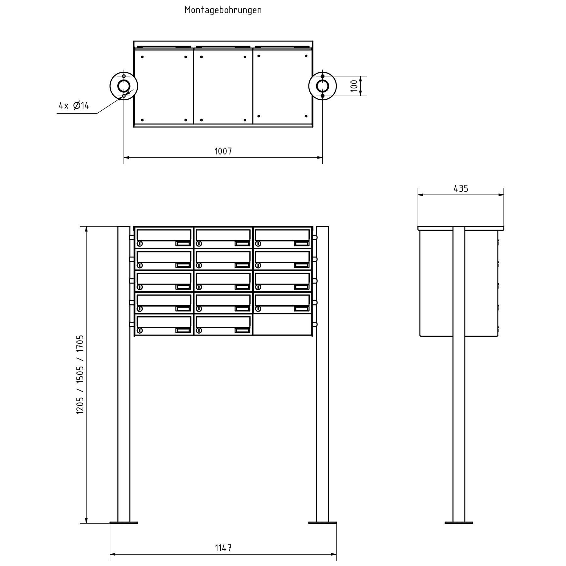 14er 5x3 Briefkastenanlage freistehend Design BASIC 385 ST-R - RAL 7016 anthrazitgrau