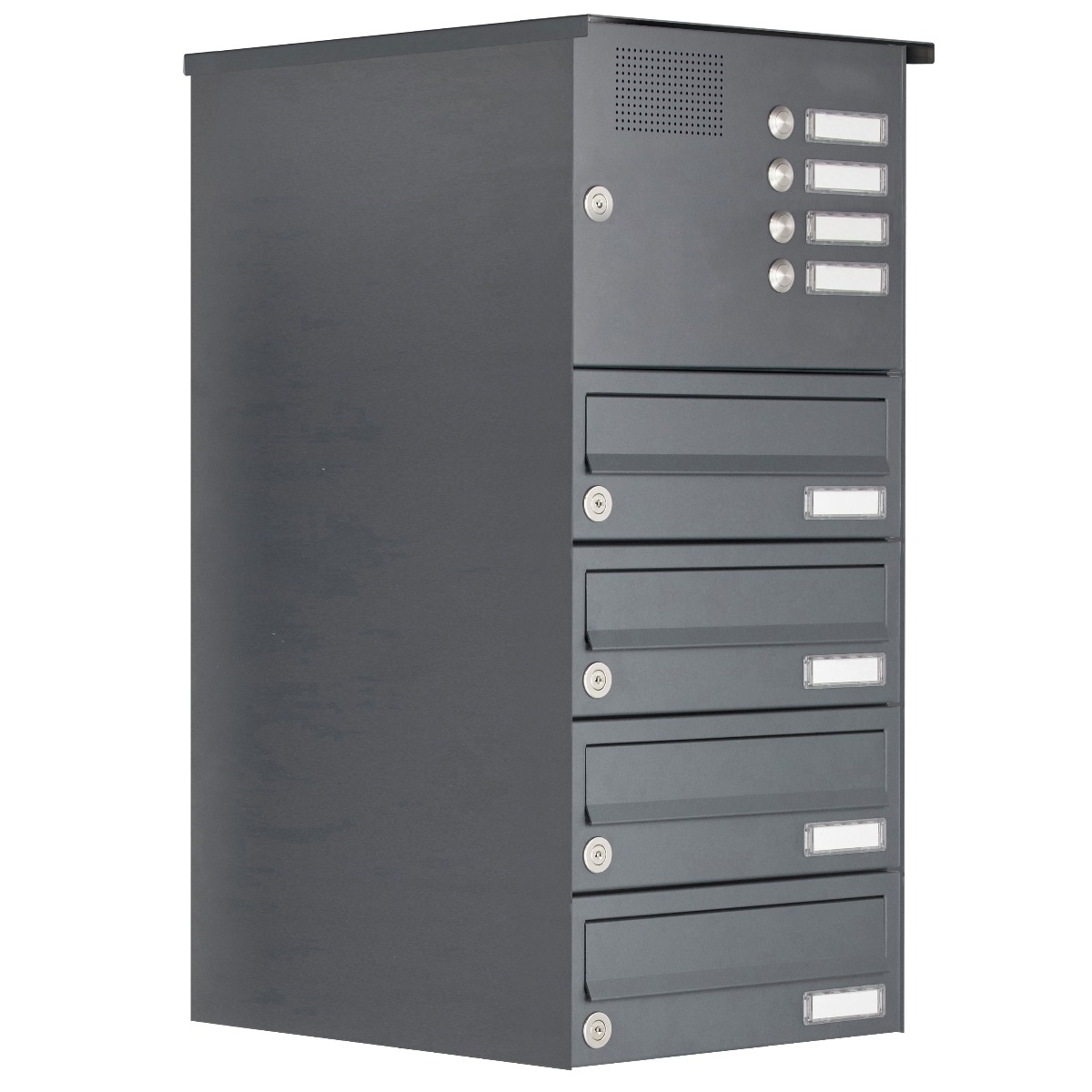 4-piece surface-mounted letterbox system Design BASIC 385A-7016 AP with bell box - RAL 7016 anthracite grey 4-piece surface-mounted letterbox system Design BASIC 385A-7016 AP with bell box - RAL 7016 anthracite grey