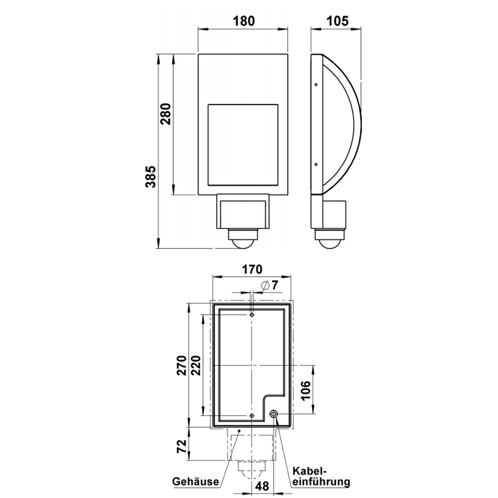 7439a69baf38bc29ff97c880036bf8d0f75d17c5 Applique di design HONOLD con rilevatore di movimento 180x385 - Acciaio inox verniciato a polvere - RAL a scelta