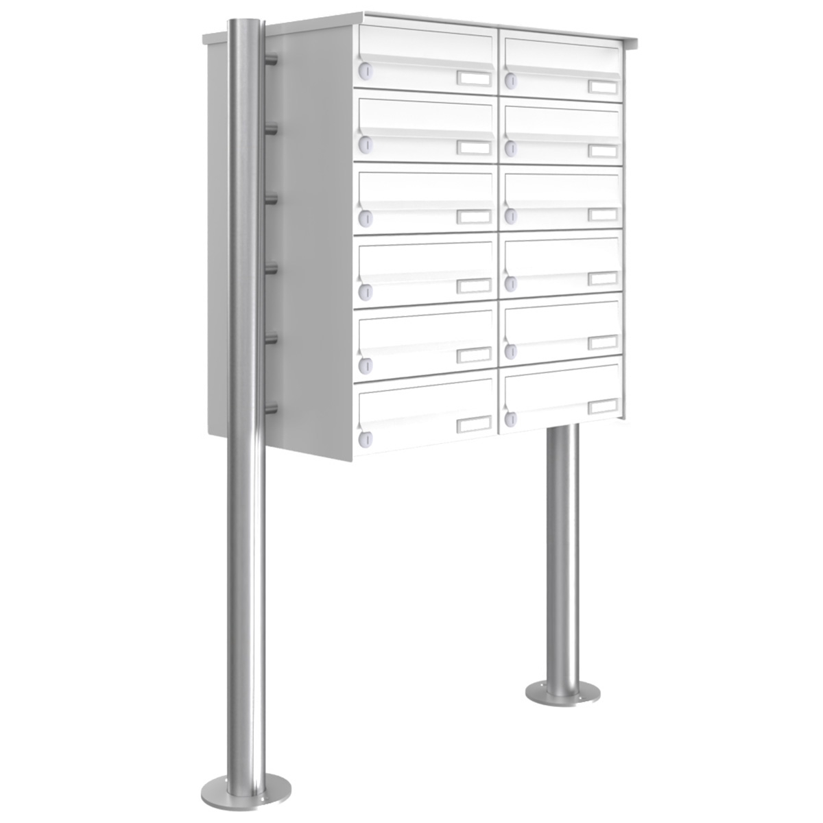 12er 6x2 Briefkastenanlage freistehend Design BASIC 385-9016 ST-R - RAL 9016 verkehrsweiß