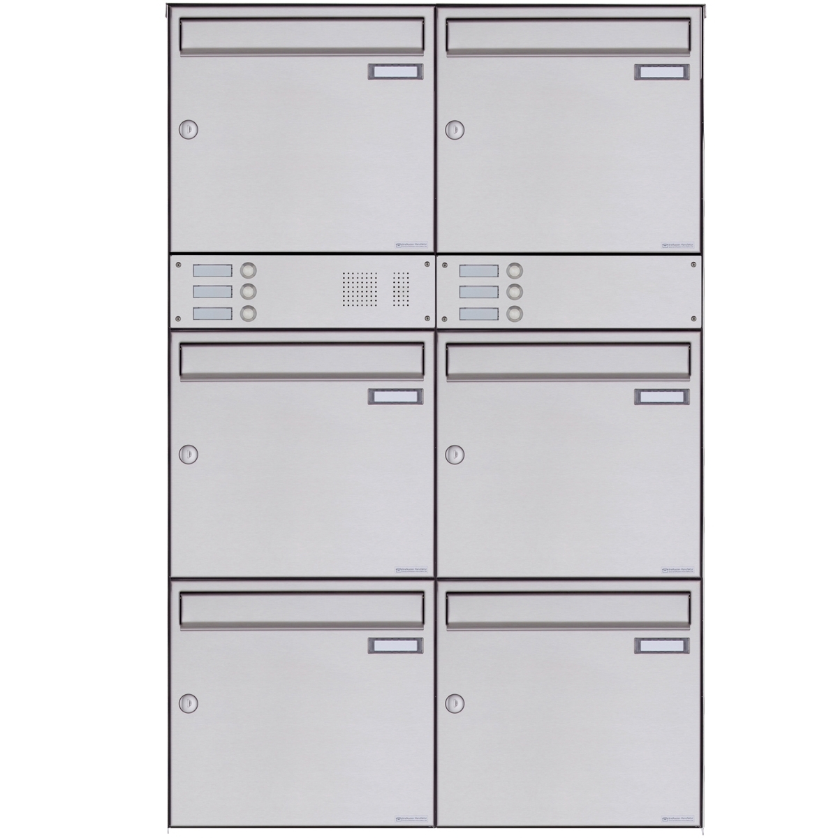 6er Edelstahl Aufputz Briefkasten Design BASIC Plus 382XA AP mit Klingelkasten - Edelstahl V2A