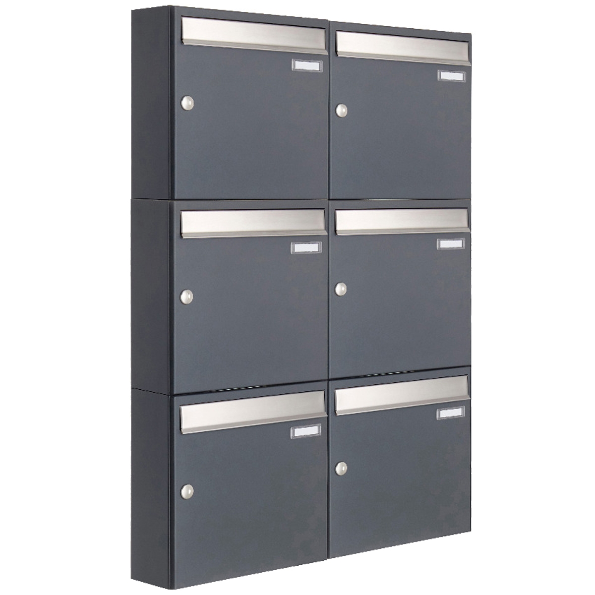 6er 2x3 surface-mounted letterbox design BASIC 382A AP - stainless steel RAL 7016 anthracite grey 6er 2x3 surface-mounted letterbox design BASIC 382A AP - stainless steel RAL 7016 anthracite grey