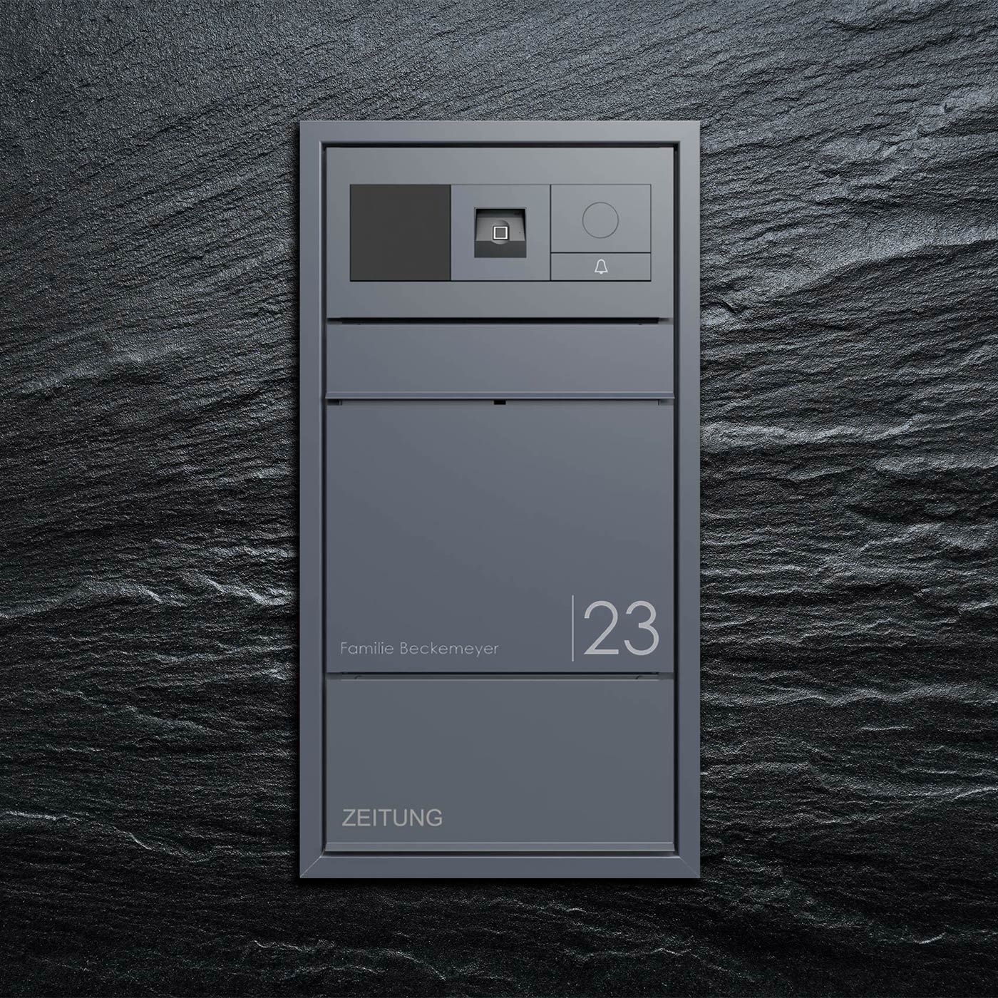 Buzón empotrado de diseño GOETHE UP con compartimento para periódicos - RAL a elegir - GIRA System 106 Keyless In - VIDEO juego completo