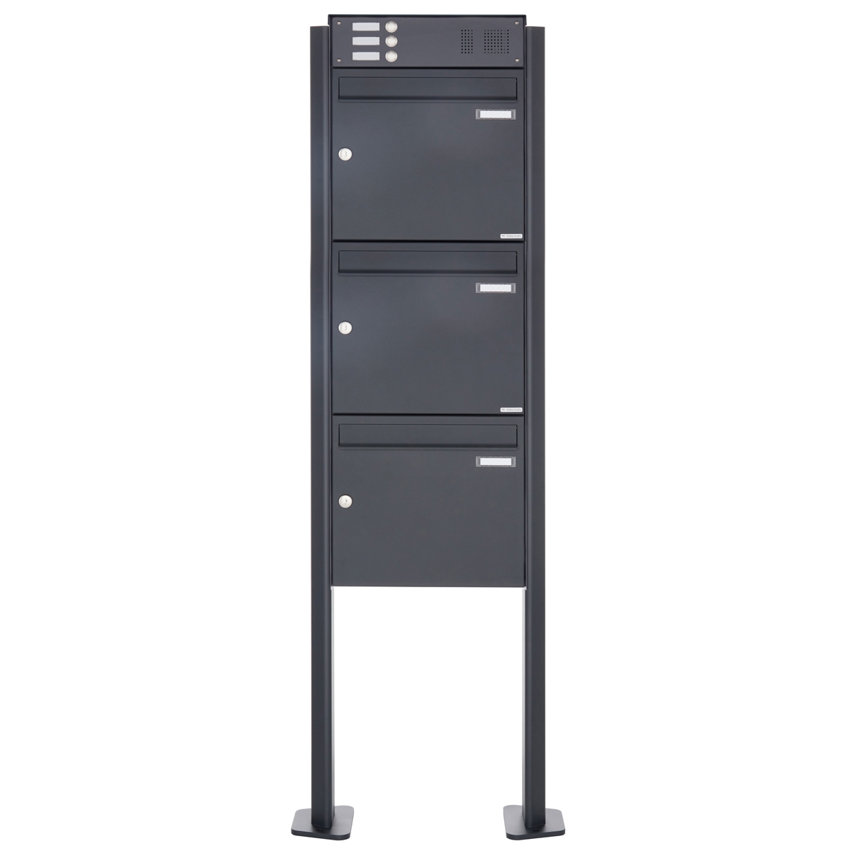 3er Standbriefkasten Design BASIC Plus 380X ST-T mit Klingelkasten - RAL nach Wahl 3er Standbriefkasten Design BASIC Plus 380X ST-T mit Klingelkasten - RAL nach Wahl
