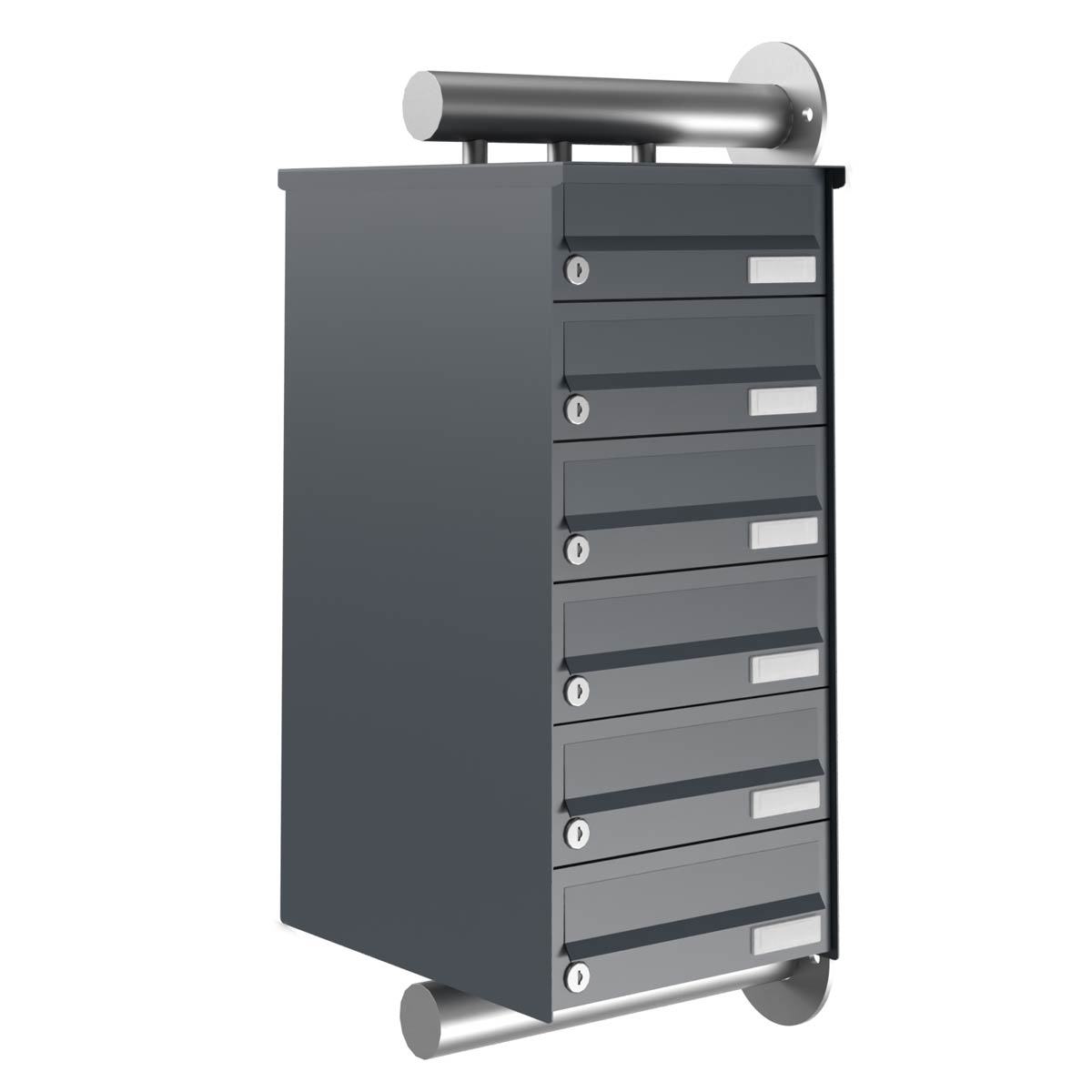 6er Edelstahl Briefkastenanlage Design BASIC Plus 385XW zur seitlichen Wandmontage - RAL nach Wahl