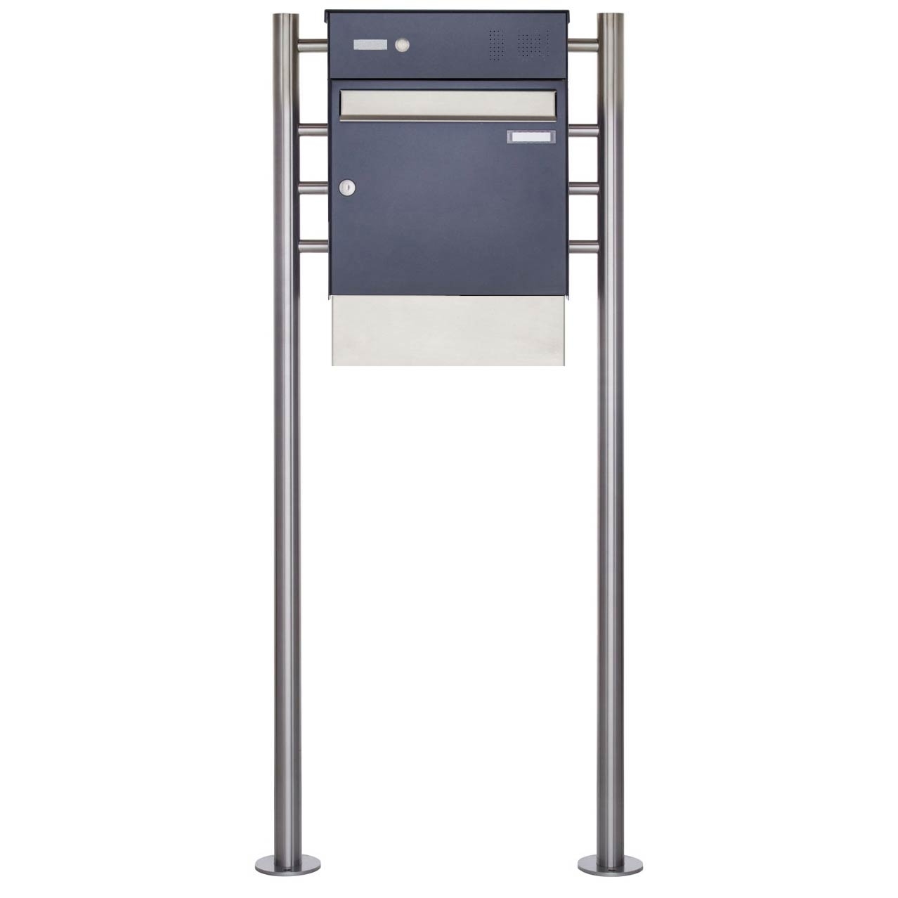 Standbriefkasten Design BASIC 381 ST-R mit Klingelkasten & Zeitungsfach - Edelstahl-RAL 7016 anthrazitgrau Standbriefkasten Design BASIC 381 ST-R mit Klingelkasten & Zeitungsfach - Edelstahl-RAL 7016 anthrazitgrau