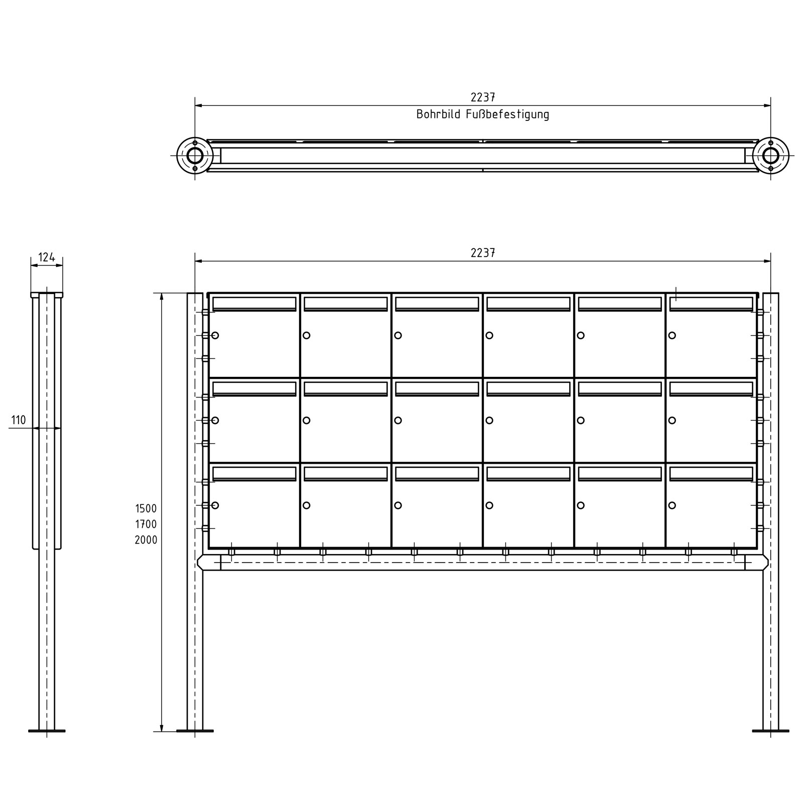 18er 3x6 Edelstahl Standbriefkasten Design BASIC Plus 381X ST-R - Edelstahl V2A geschliffen 18er 3x6 Edelstahl Standbriefkasten Design BASIC Plus 381X ST-R - Edelstahl V2A geschliffen