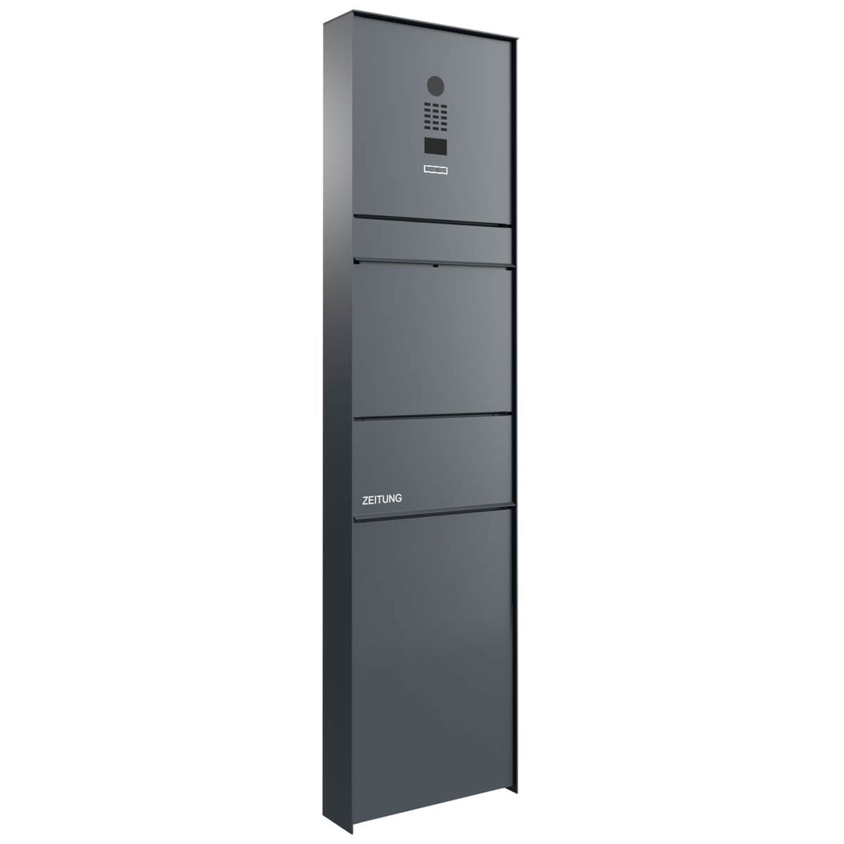 Design letterbox pedestal GOETHE with newspaper compartment - RAL of your choice - DoorBird video intercom system Design letterbox pedestal GOETHE with newspaper compartment - RAL of your choice - DoorBird video intercom system