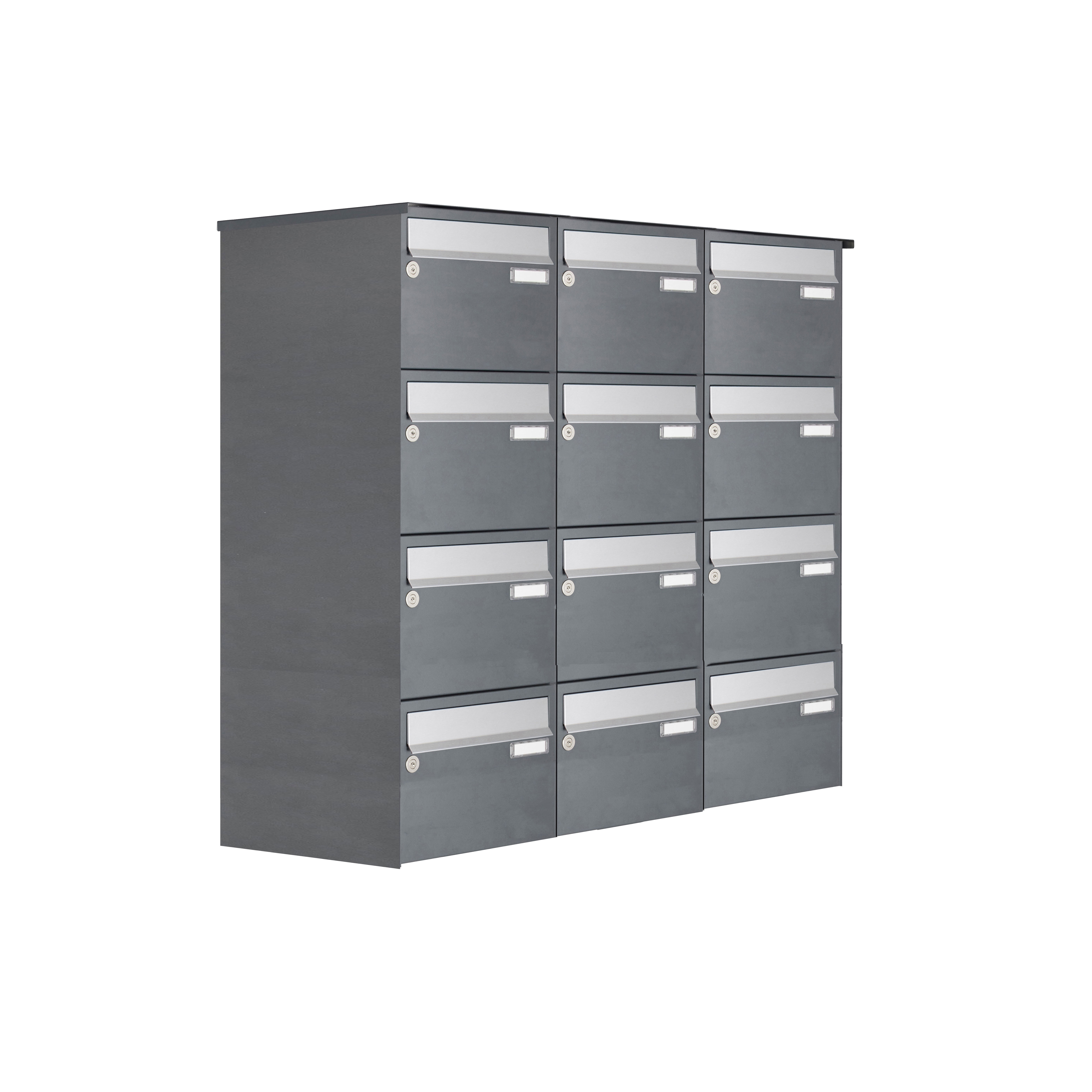 12er Aufputz Briefkastenanlage Design BASIC Plus 385 XA 220 - Edelstahl - RAL nach Wahl