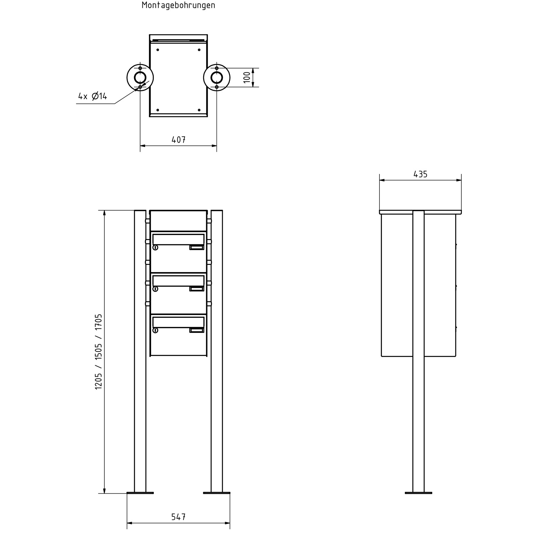3-post letterbox design BASIC 385220 ST-R with bell box - RAL 7016 anthracite grey 3-post letterbox design BASIC 385220 ST-R with bell box - RAL 7016 anthracite grey
