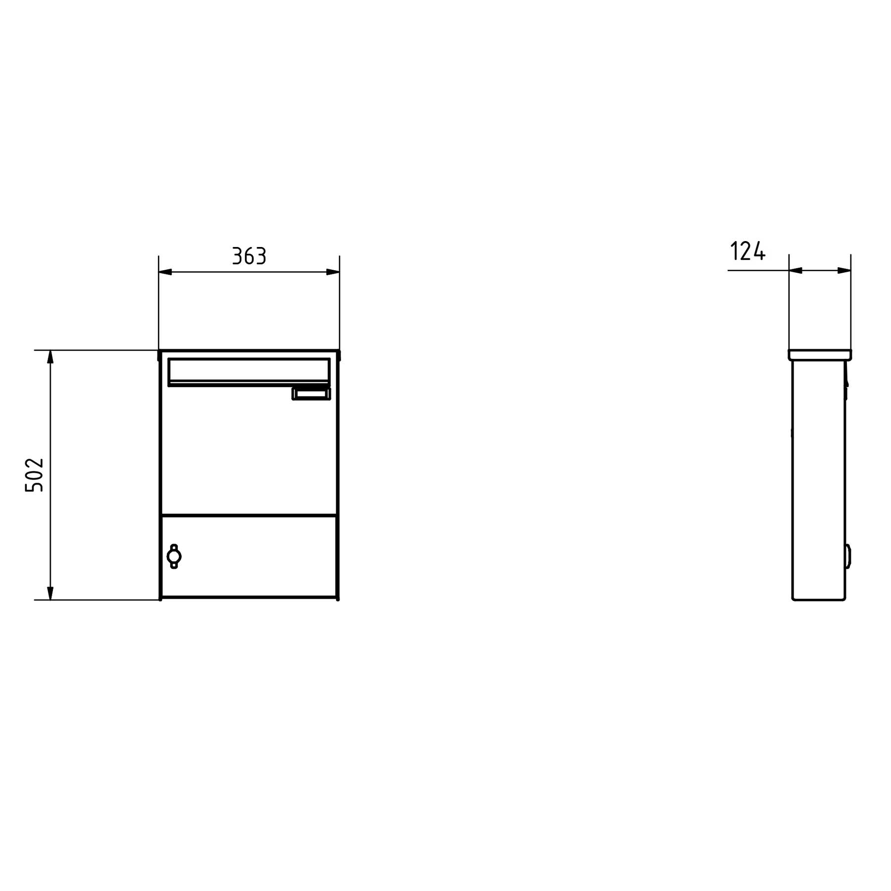 Edelstahl Zaunbriefkasten BASIC Plus 382XZ mit Zeitungsfach - Entnahme rückseitig Edelstahl Zaunbriefkasten BASIC Plus 382XZ mit Zeitungsfach - Entnahme rückseitig