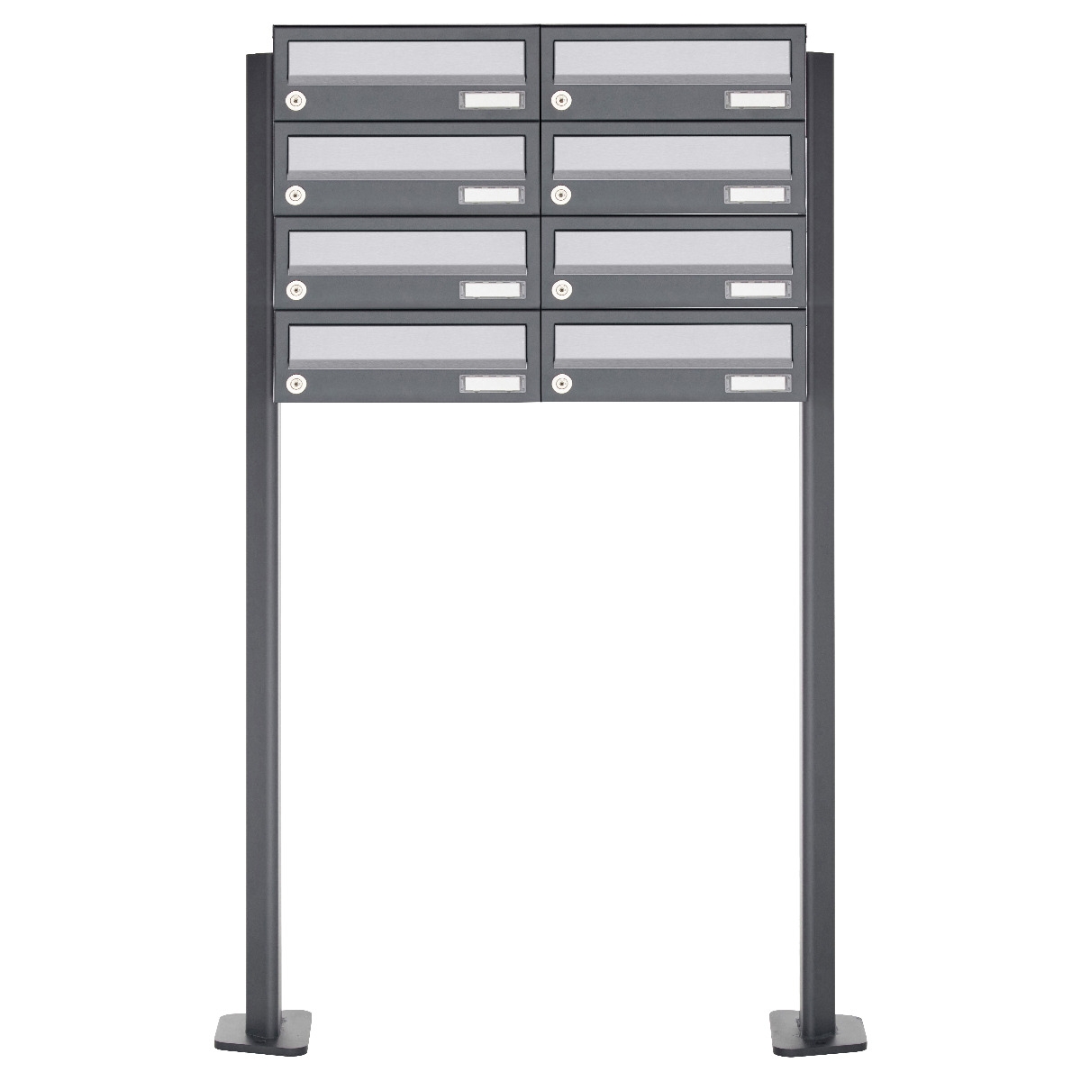 8er Briefkastenanlage freistehend Design BASIC 385P ST-T - Edelstahl-RAL 7016 anthrazitgrau