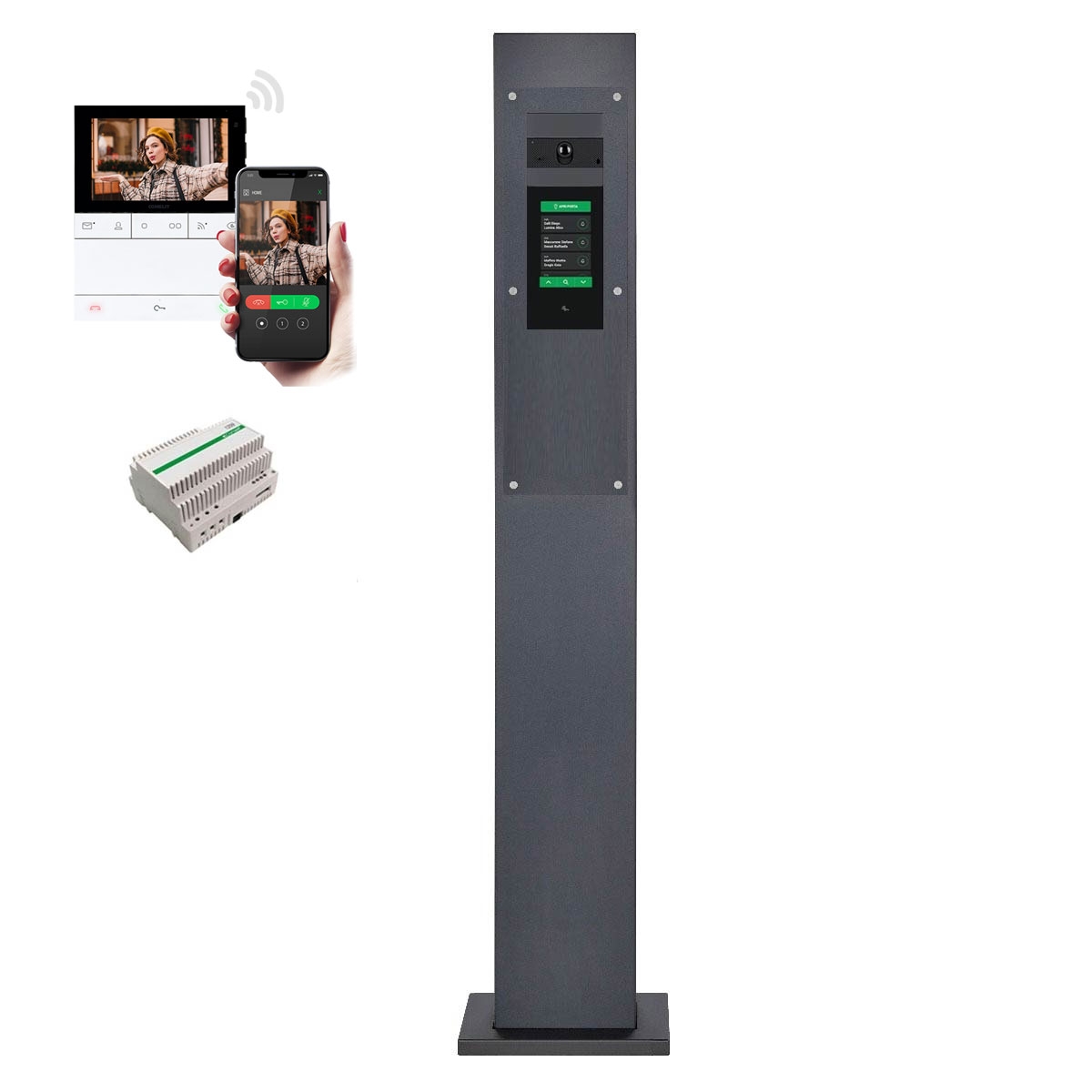 Edelstahl Video Klingelstele Designer - RAL nach Wahl - COMELIT Ultra Touch - Komplettset