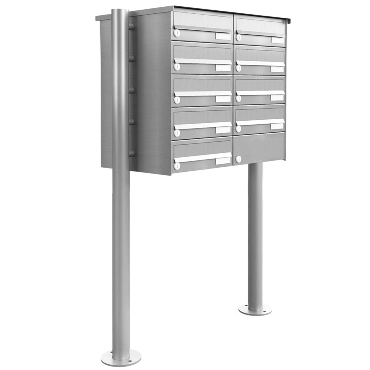 9er Briefkastenanlage freistehend Design BASIC 385-VA ST-R - Edelstahl V2A, geschliffen 9er Briefkastenanlage freistehend Design BASIC 385-VA ST-R - Edelstahl V2A, geschliffen