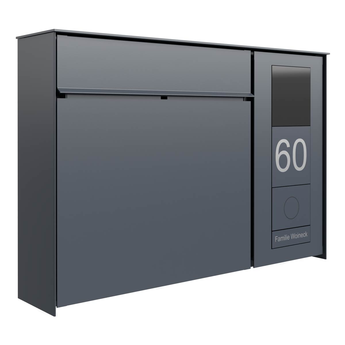 Design surface-mounted letterbox GOETHE AP - RAL of your choice - GIRA System 106 lateral - VIDEO complete set Design surface-mounted letterbox GOETHE AP - RAL of your choice - GIRA System 106 lateral - VIDEO complete set