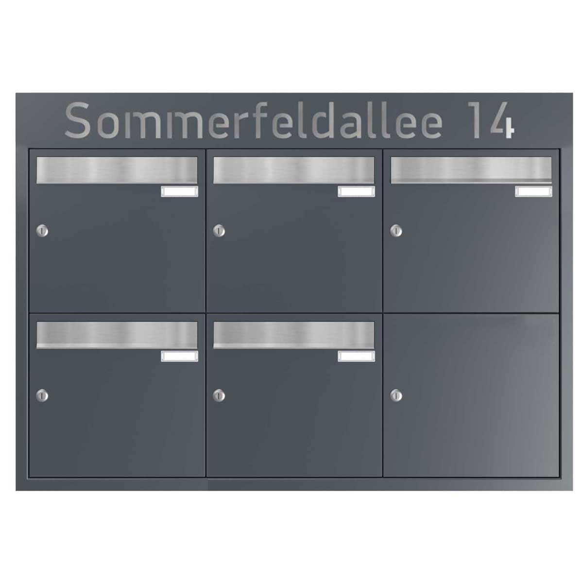 5er Unterputz Briefkastenanlage BASIC - Edition NELLY - BI-Color VA-RAL 7016 anthrazitgrau 5er Unterputz Briefkastenanlage BASIC - Edition NELLY - BI-Color VA-RAL 7016 anthrazitgrau