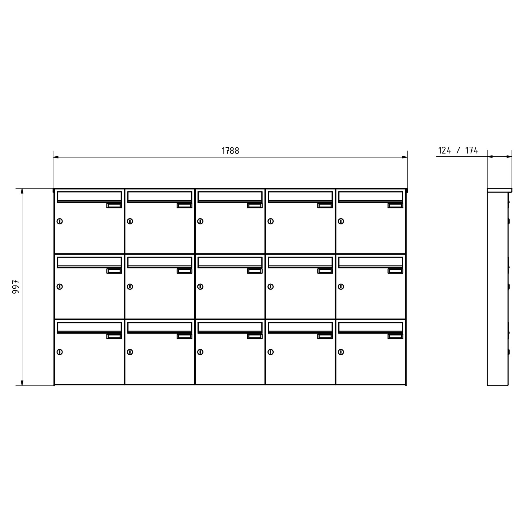 15er 5x3 Edelstahl Aufputz Briefkasten Design BASIC Plus 382XA AP - RAL nach Wahl