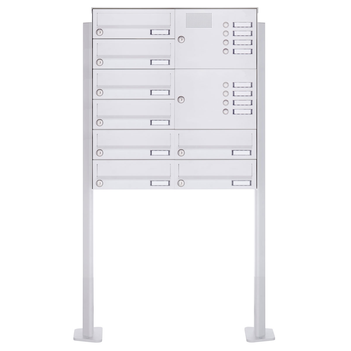 8er Standbriefkasten Design BASIC 385P-9016 ST-T mit Klingelkasten - RAL 9016 verkehrsweiß 8er Standbriefkasten Design BASIC 385P-9016 ST-T mit Klingelkasten - RAL 9016 verkehrsweiß