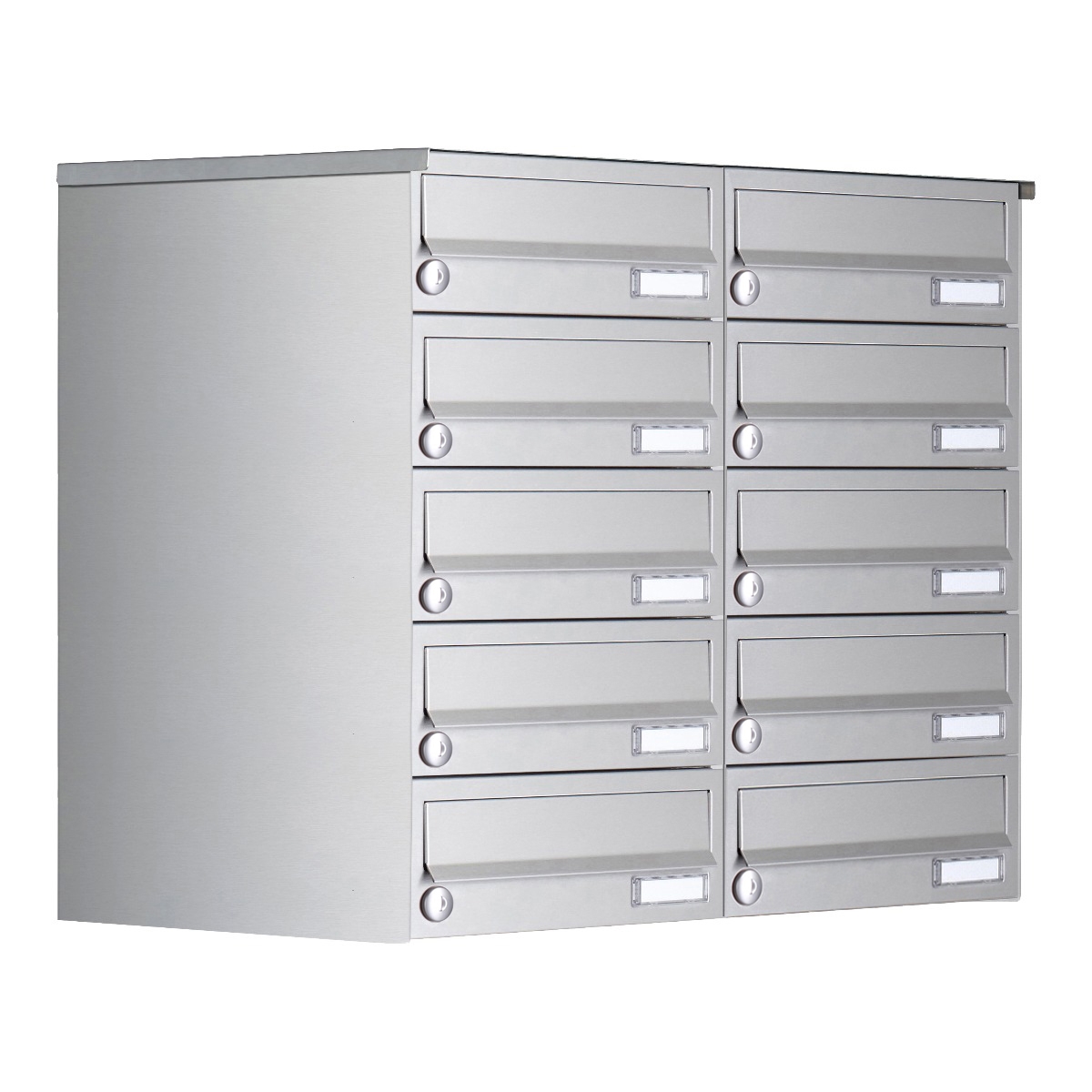 Sistema de buzones de superficie de 10 unidades 5x2 Diseño BASIC 385A- VA AP - acero inoxidable V2A, pulido